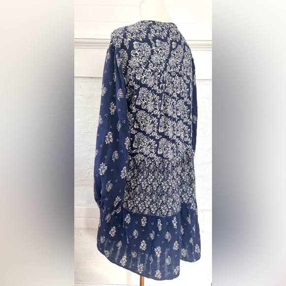 Anthropologie Maeve Carlita Tierd Tunic Dress Cotton Blue Floral Mini Boho - Picture 6 of 13